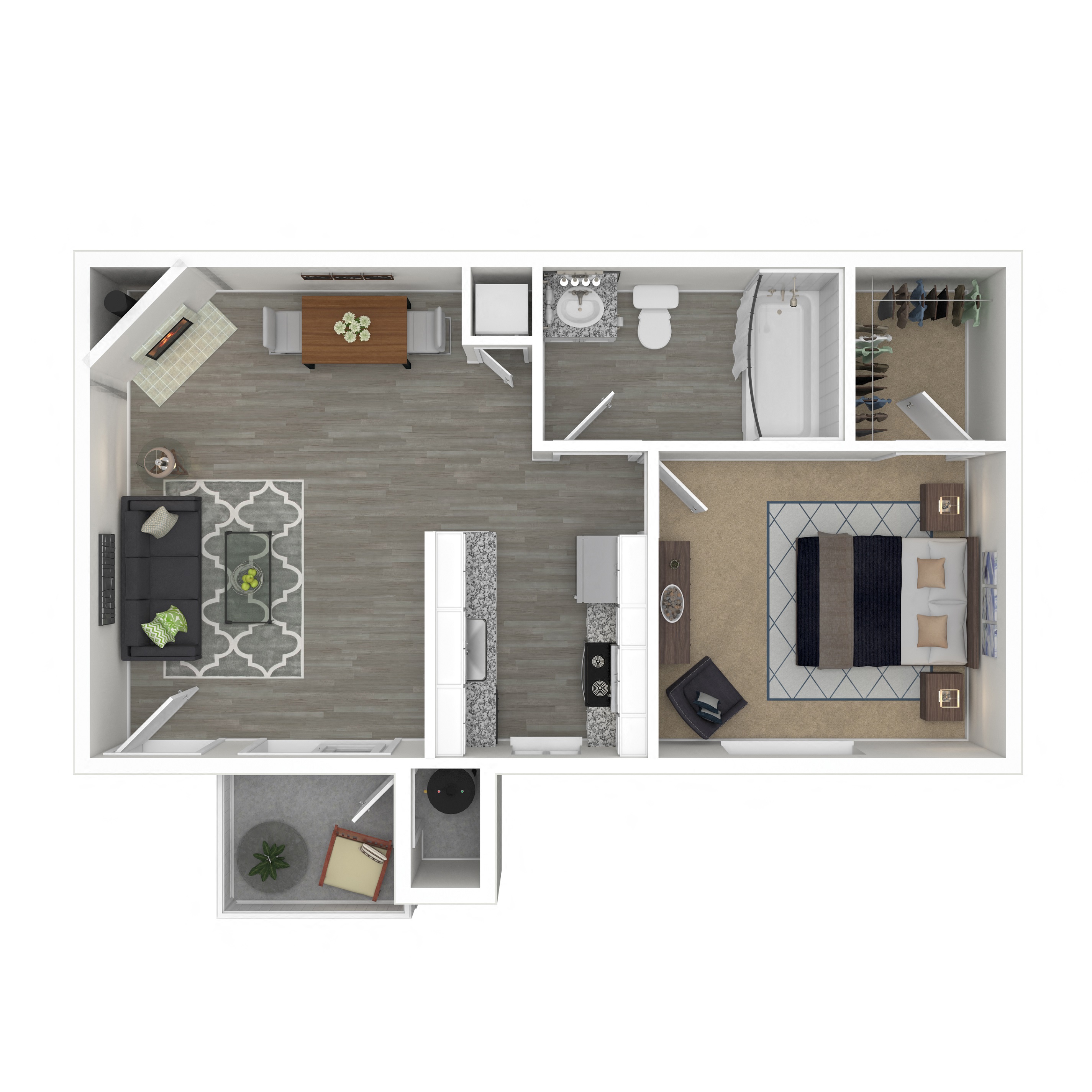 Floor plan for 1 bed, 1 bath, 650 sqft